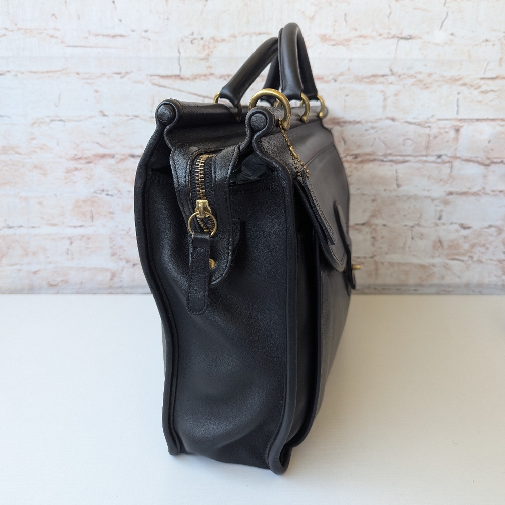 Coach  Vintage Lenox Black Leather Briefcase with Gold Accents - Picture 10 of 16